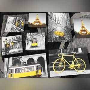 Lot of 8 black white yellow canvas Paris modern artwork art decoration decor